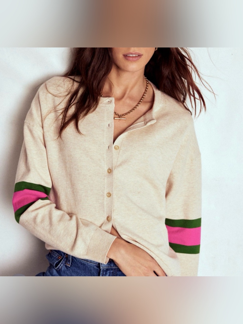 Boden Women's Oatmeal Melange Lara Relaxed Cotton Cardigan Medium NEW